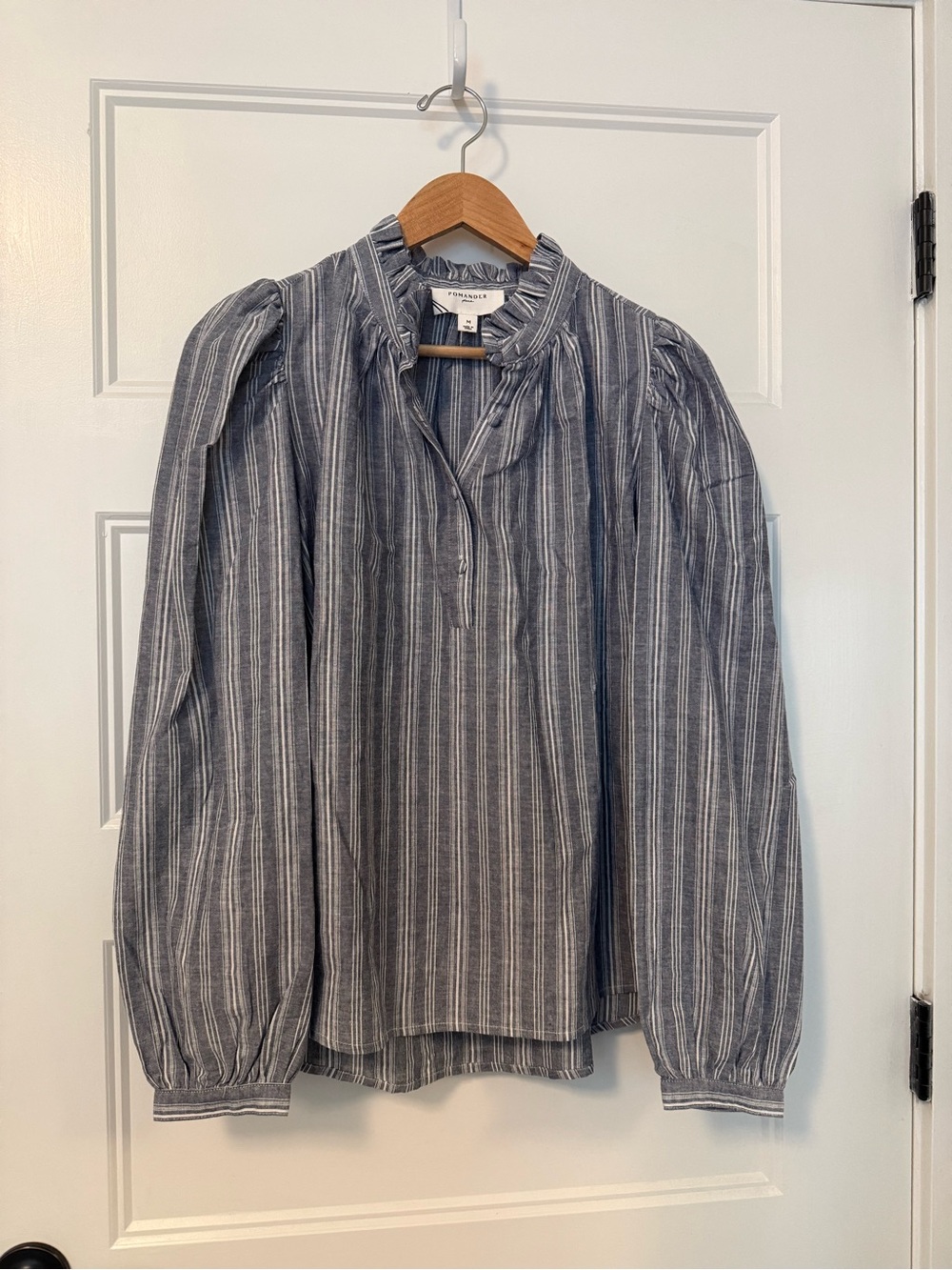 Tuckernuck Stripe Ruffle Neck Long-Sleeve Blouse
